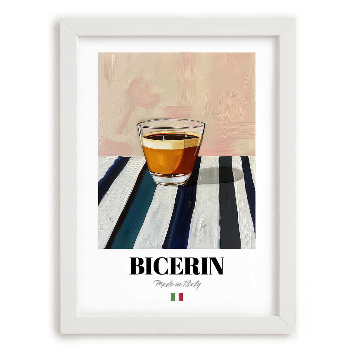 Bicerin – Italian Coffee, Book Café Poster, placed in minimal white frame