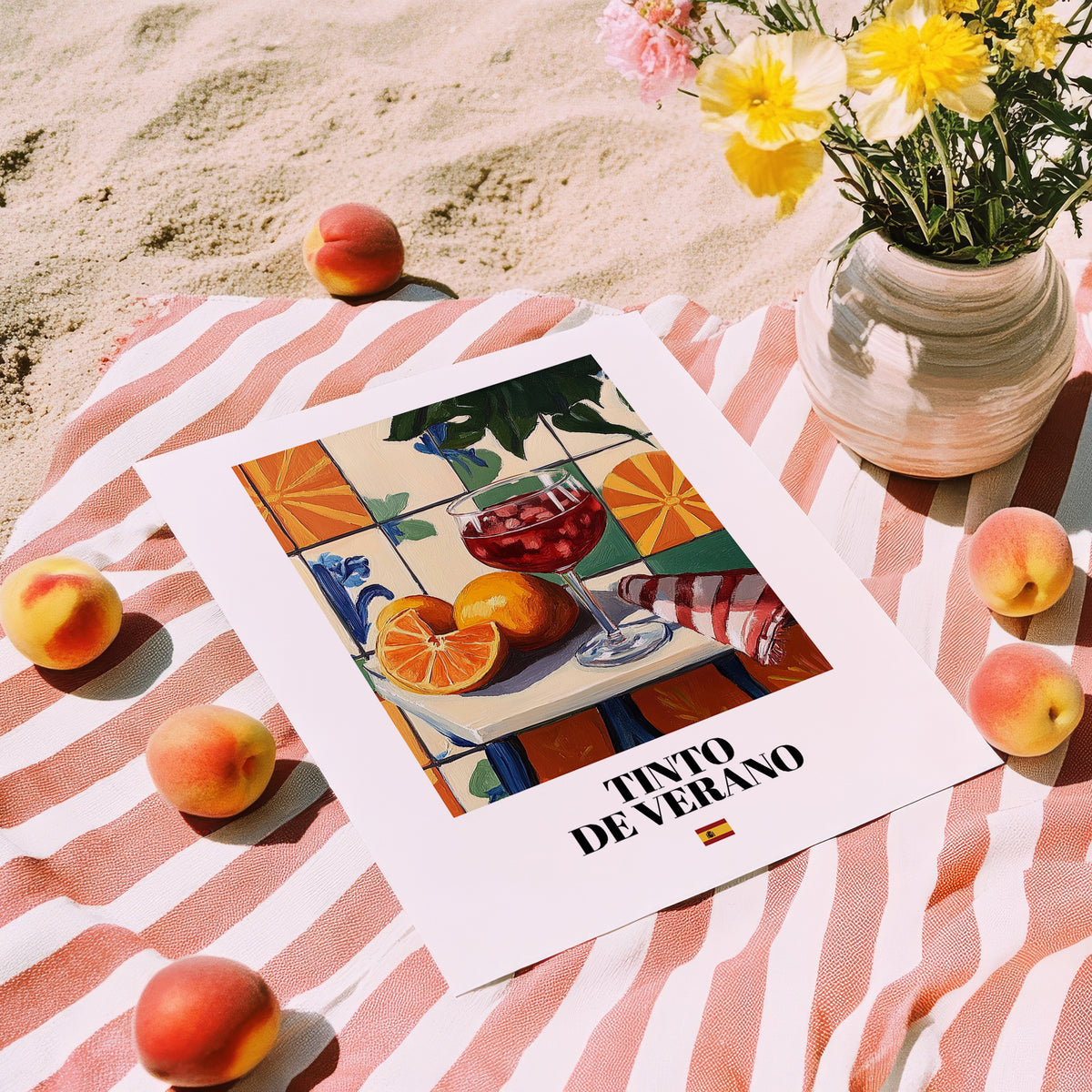 Tinto de Verano – Spanish Cocktail Drink, Sky Bar Art, unframed on coastal sand