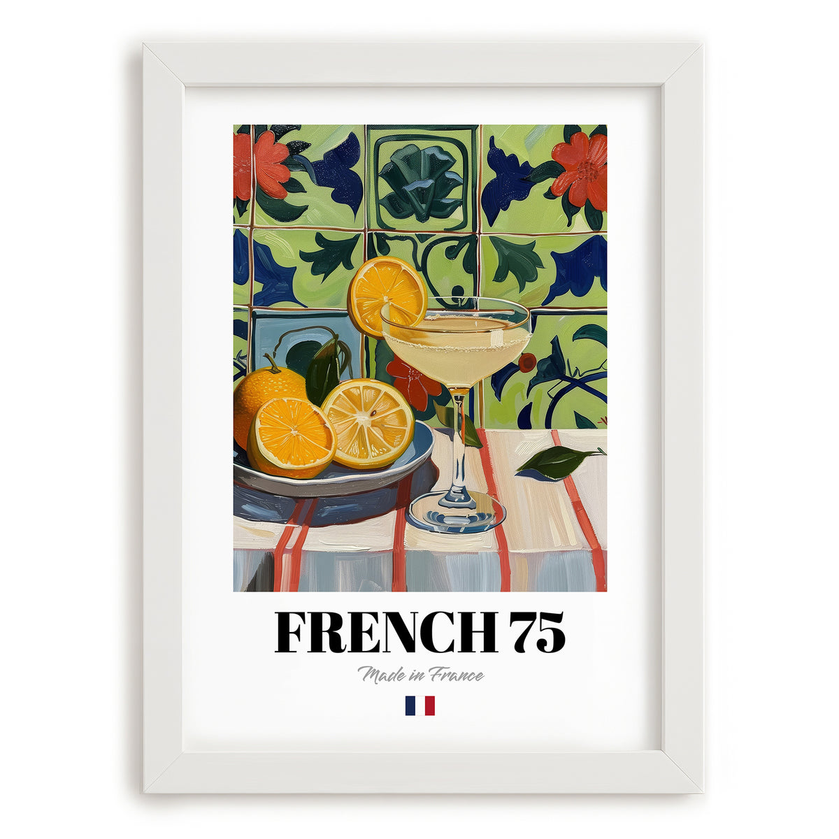 French 75 – French Cocktail Drink, Beach Bar Art, placed in minimal white frame
