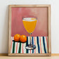 Bellini – Italian Cocktail Drink, Beach Bar Illustration, no-text version framed in wood