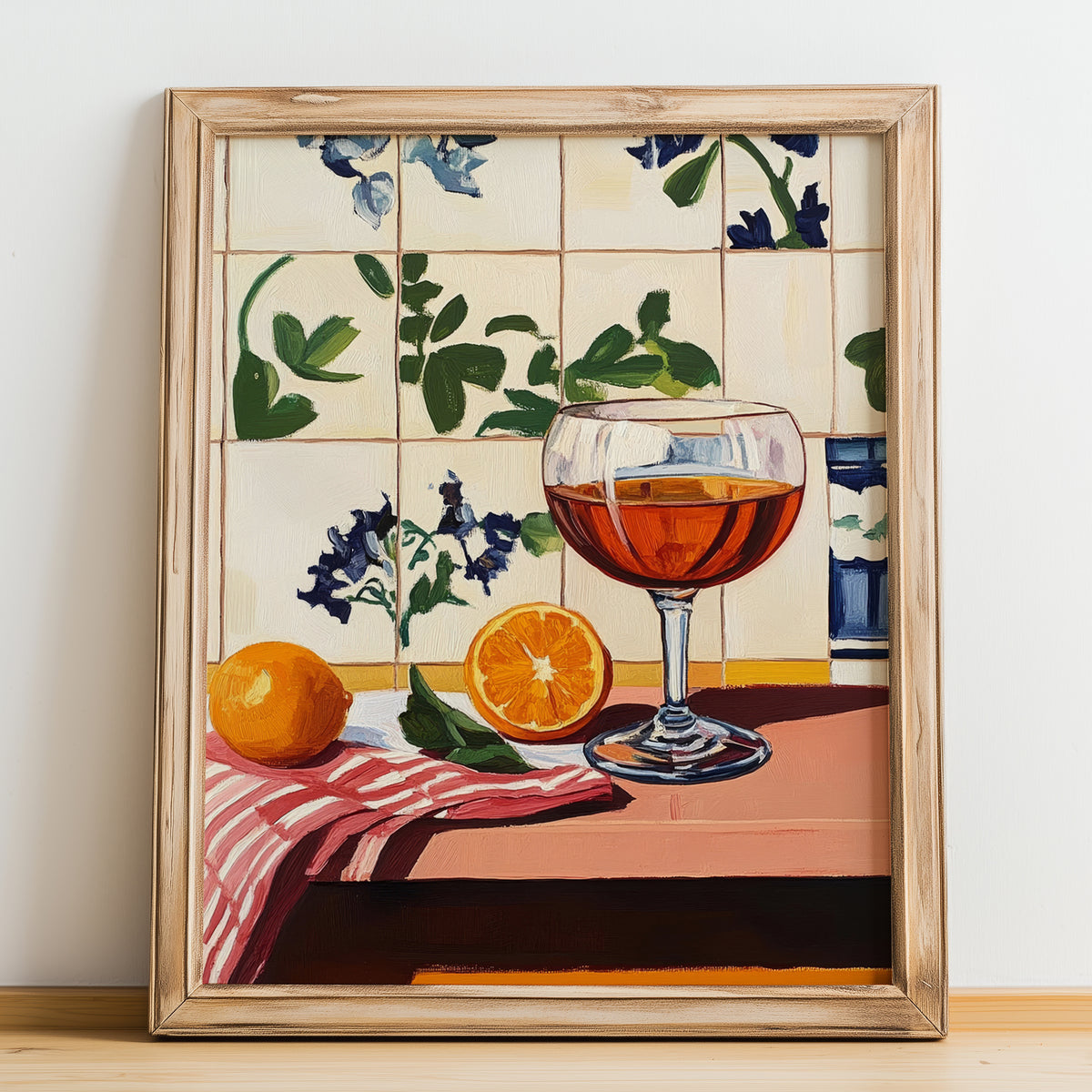 Vermut Rosso – Italian Cocktail Drink, Sky Bar Print, no-text version framed in wood