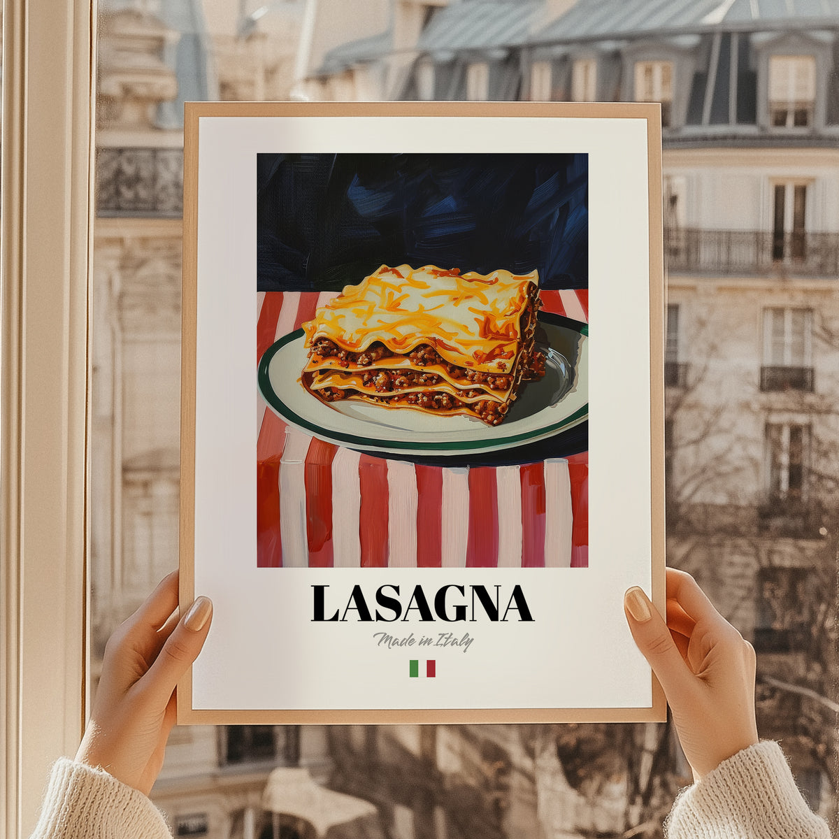 Lasagna – Italian Pasta, Osteria Poster, styled in a charming Paris street view