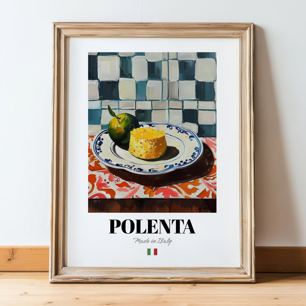 Polenta – Italian Dish, Café Poster, in wooden frame leaning on the floor