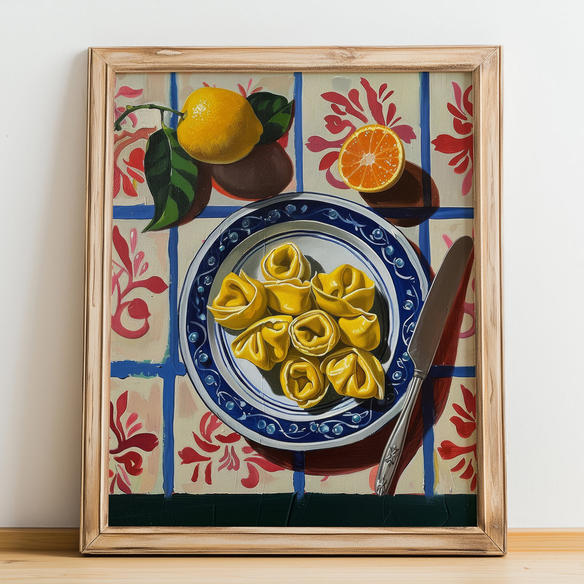 Tortellini – Italian Pasta, Ristorante Wall Art, no-text version framed in wood