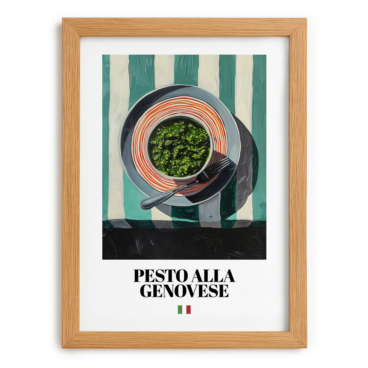 Pesto alla Genovese – Italian Pasta, Ristorante Painting, set in oak frame