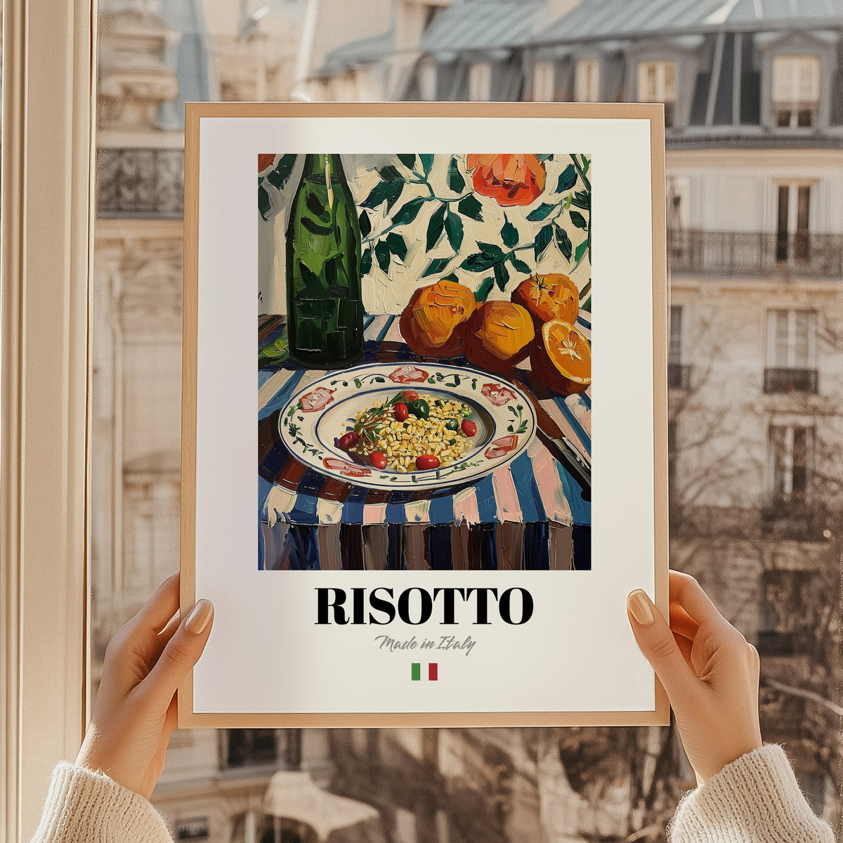 Risotto – Italian Stew Dish, Bistro Wall Art, styled in a charming Paris street view
