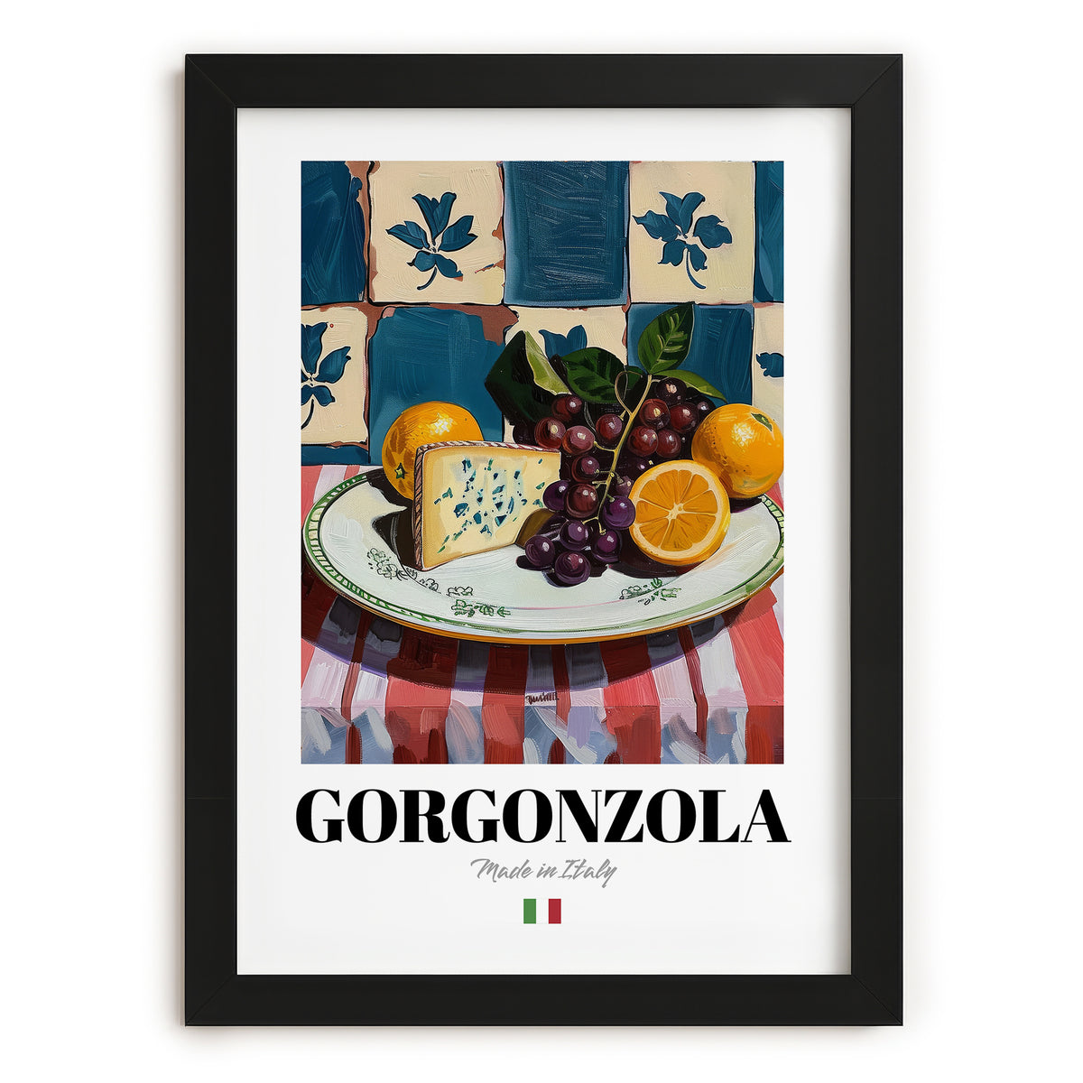 Gorgonzola – Italian Cheese Dish, Restaurant Painting, in sleek black frame