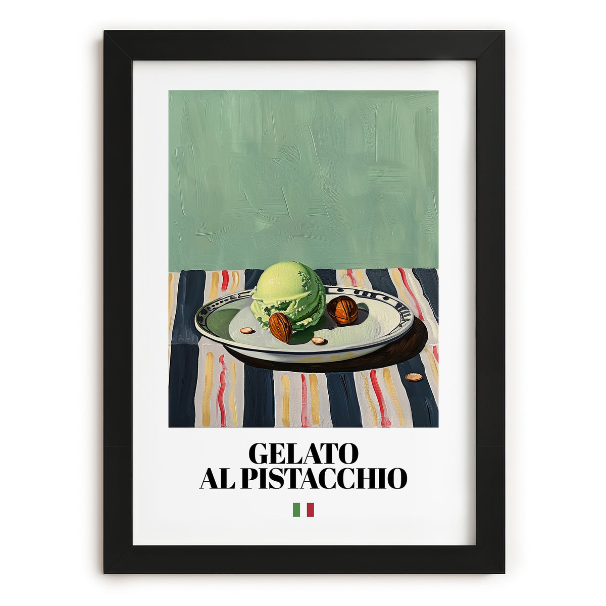 Gelato al pistacchio – Italian Gelato, Artisan Ice Cream Shop Wall Art, in sleek black frame