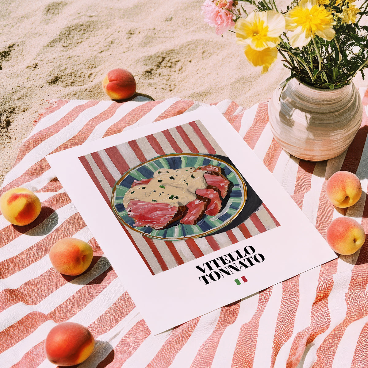 Vitello Tonnato – Italian Meat Dish, Restaurant Still Life, unframed on coastal sand