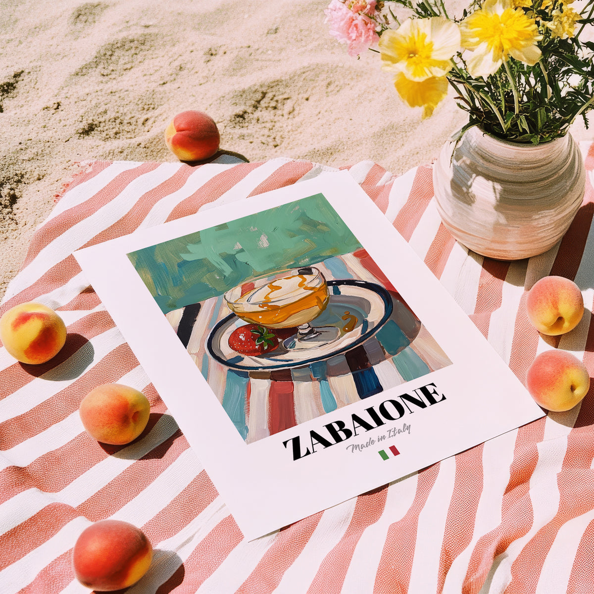 Zabaione – Italian Dessert Dish, Café Still Life, unframed on coastal sand