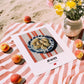 Jiaozi Dumplings – on Striped Tablecloth, Chinese Food Art, unframed on coastal sand