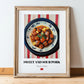 Sweet and Sour Pork – on Striped Tablecloth, Chinese Food Print, in wooden frame leaning on the floor