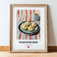 Xiao Long Bao – on Striped Tablecloth, Chinese Food Painting, in wooden frame leaning on the floor
