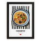 Chǎofàn (Fried Rice) – on Striped Tablecloth, Chinese Food Still Life, in sleek black frame
