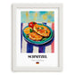 Schnitzel – Oil Painting, German Food Print, placed in minimal white frame