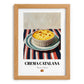 Crema Catalana – on Striped Tablecloth, Spanish Dessert Wall Art, set in oak frame