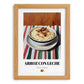 Arroz con Leche – on Striped Tablecloth, Spanish Dessert Wall Art, set in oak frame