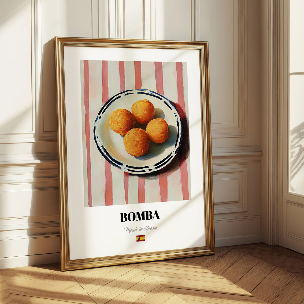 Bomba – on Striped Tablecloth, Spanish Food Art