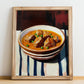 Carcamusas – on Striped Tablecloth, Spanish Food Art, no-text version framed in wood