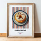 Paris-Brest – on Striped Tablecloth, French French Pastry Art, in wooden frame leaning on the floor