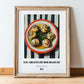 Escargots de Bourgogne – on Striped Tablecloth, French Food Wall Decor, in wooden frame leaning on the floor