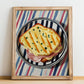 Croque Monsieur – on Striped Tablecloth, French Food Painting, no-text version framed in wood