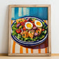 Salade Niçoise – Colorful Oil Painting, French Food Wall Decor, no-text version framed in wood