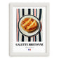 Galette Bretonne – on Striped Tablecloth, French Pastry Illustration, placed in minimal white frame