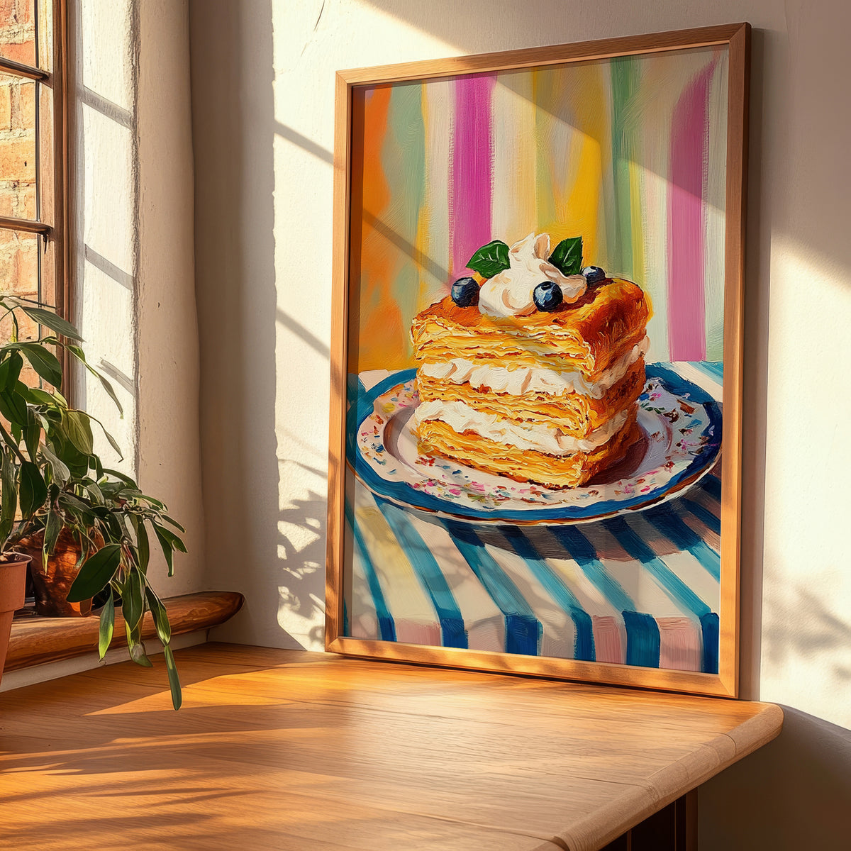 Mille-Feuille – Oil Painting, French French Pastry Painting, clean layout with no caption