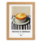 Soufflé au Fromage – on Striped Tablecloth, French Food Wall Print, set in oak frame