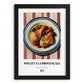 Poulet à la Provençale – on Striped Tablecloth, French Food Print, in sleek black frame