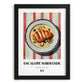 Escalope Normande – on Striped Tablecloth, French Food Illustration, in sleek black frame