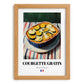 Courgette Gratin – on Striped Tablecloth, French Food Poster, set in oak frame