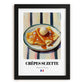 Crêpes Suzette – on Striped Tablecloth, French French Dessert Wall Decor, in sleek black frame