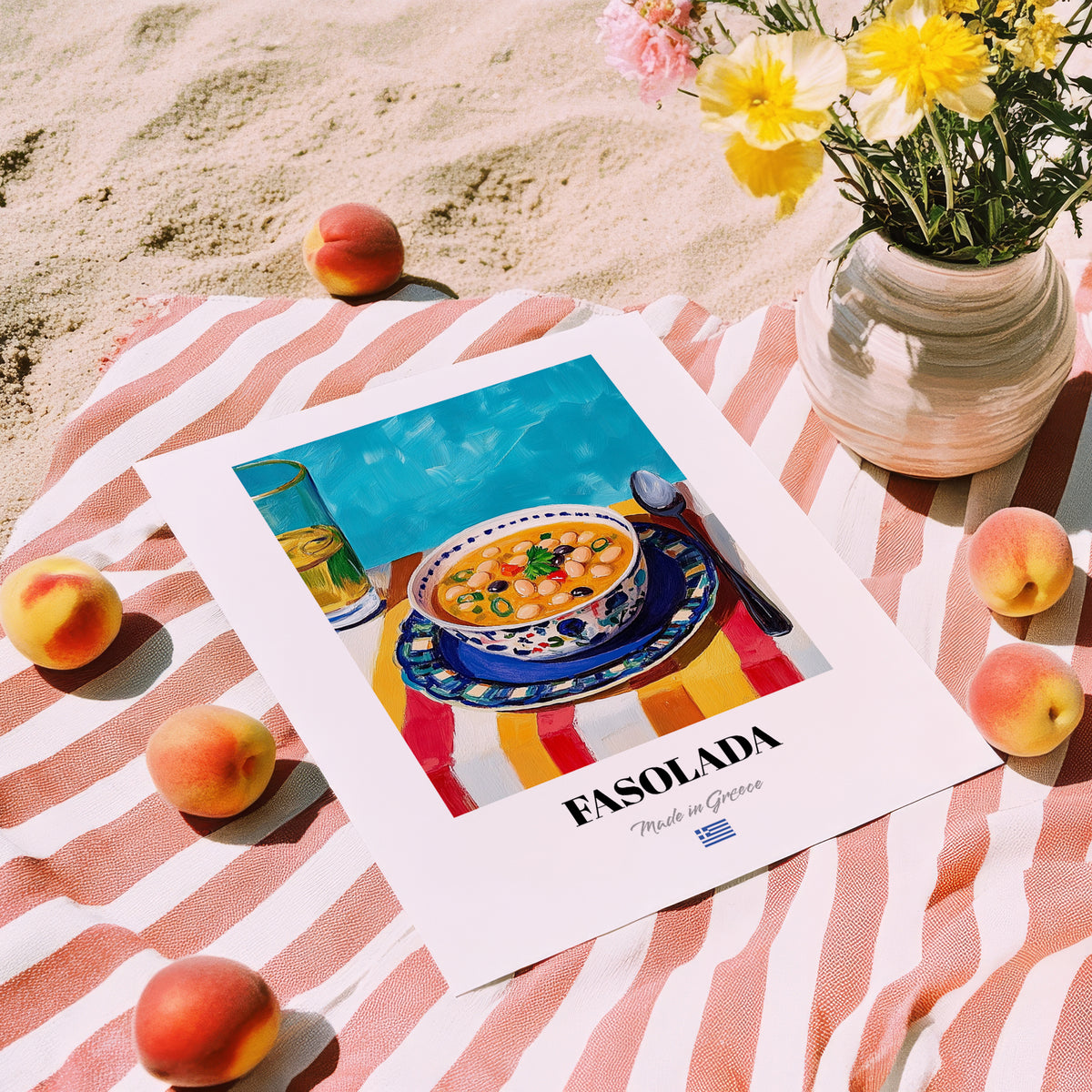 Fasolada – Art, Greek Food Wall Art, unframed on coastal sand
