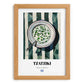 Tzatziki – on Striped Tablecloth, Greek Food Wall Illustration, set in oak frame