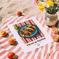 Tacos al Pastor – on Striped Tablecloth, Mexican Food Illustration, unframed on coastal sand