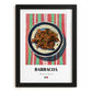 Barbacoa – on Striped Tablecloth, Mexican Bbq Poster, in sleek black frame