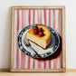 Sernik – on Striped Tablecloth, Polish Dessert Art, no-text version framed in wood