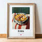Żurek – on Striped Tablecloth, Polish Food Illustration, in wooden frame leaning on the floor
