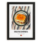 Francesinha – on Striped Tablecloth, Portuguese Food Painting, in sleek black frame