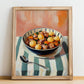 Cozido à Portuguesa – on Striped Tablecloth, Portuguese Food Wall Art, no-text version framed in wood