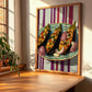 İmam Bayıldı – on Striped Tablecloth, Turkish Food Illustration, clean layout with no caption