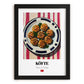 Köfte – on Striped Tablecloth, Turkish Food Wall Painting, in sleek black frame