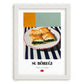 Su Böreği – on Striped Tablecloth, Turkish Pastry Poster, placed in minimal white frame