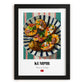 Kumpir – on Striped Tablecloth, Turkish Food Wall Decor, in sleek black frame