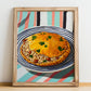Perde Pilavı – on Striped Tablecloth, Turkish Food Illustration, no-text version framed in wood