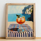Spritz – Italian Seaside Café Scene, Italian Cocktail Illustration, no-text version framed in wood