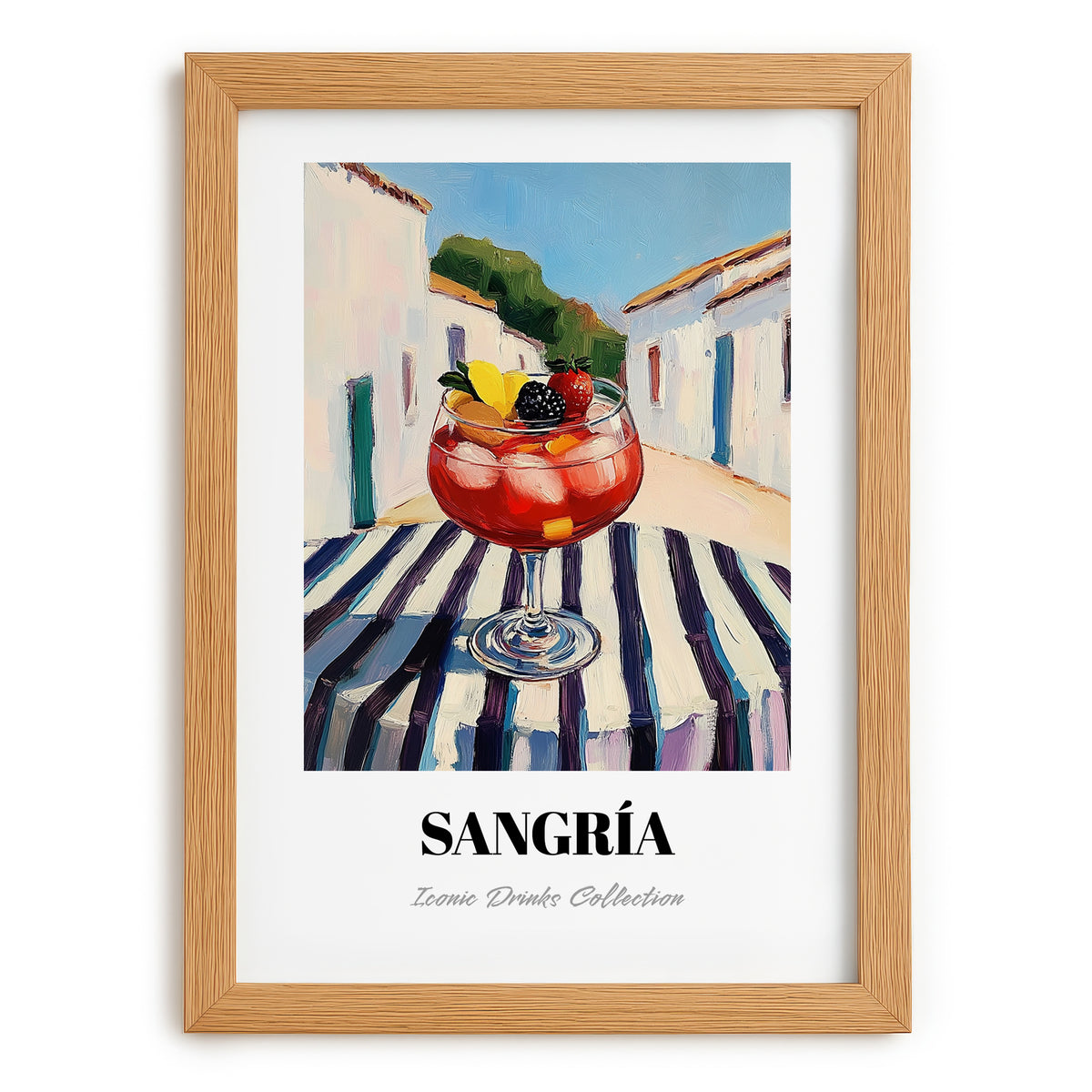 Sangría – Spanish Urban Café Scene, Spanish Cocktail Painting, set in oak frame