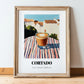 Cortado – Spanish Street Café Scene, Spanish Coffee Art, in wooden frame leaning on the floor